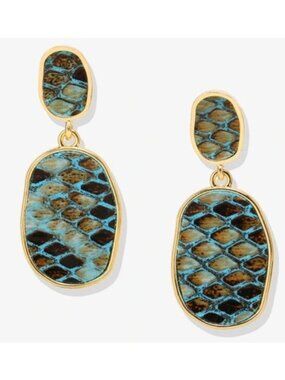 Blue Faux Snake Skin Retro Style Drop Statement Earrings